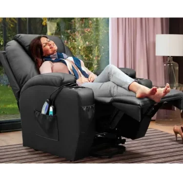 Silla reclinable de piel sintética con función de masaje y calefacción-taza