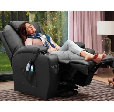 Silla reclinable de piel sintética con función de masaje y calefacción-taza