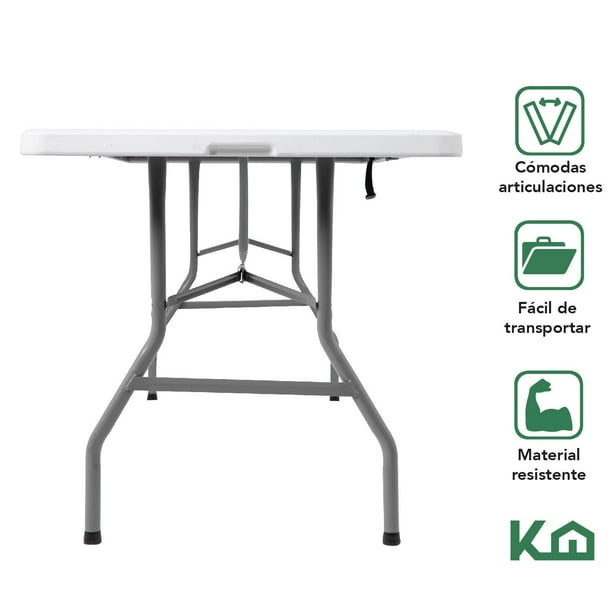 Mesa Plegable 180cm Portatil Portafolio Fiesta Jardin 2pzas Kingshouse COMBO-KH-141