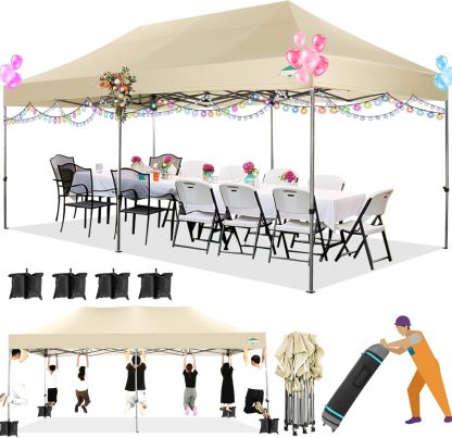 COBIZI - Toldo desplegable de 10 x 20 Pulgadas con 6 Paredes Laterales, toldo Impermeable para Eventos al Aire última intervensión, UPF 50+ cenador portátil para Fiestas, Playa, Camping, Boda,