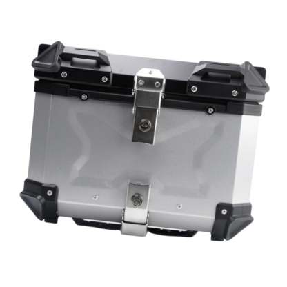 Baúl de motocicleta genérico, caja trasera, organizador de aluminio a prueba de golpes, caja para casco, baúl de almacenamiento de equipaje para 45L Plata
