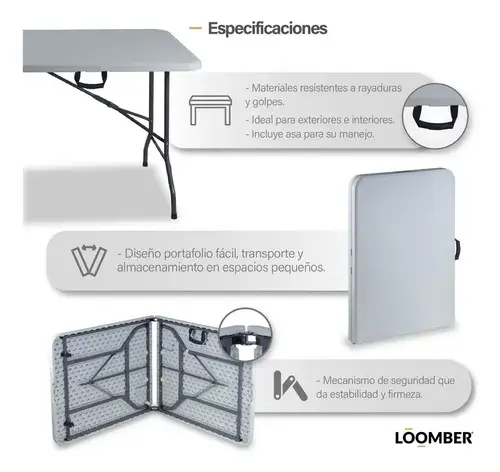 Set 2 Mesas Plegables Blancas 180 cm Portátiles