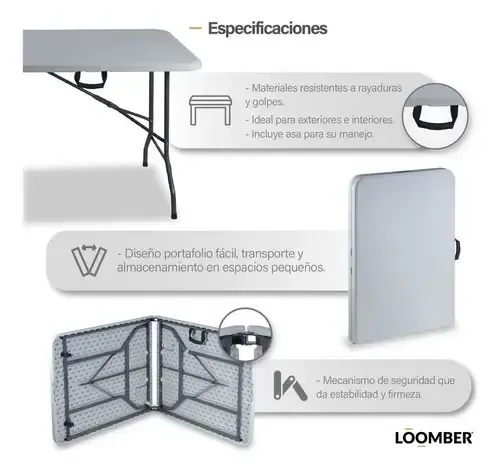 Set 2 Mesas Plegables Blancas 180 cm Portátiles