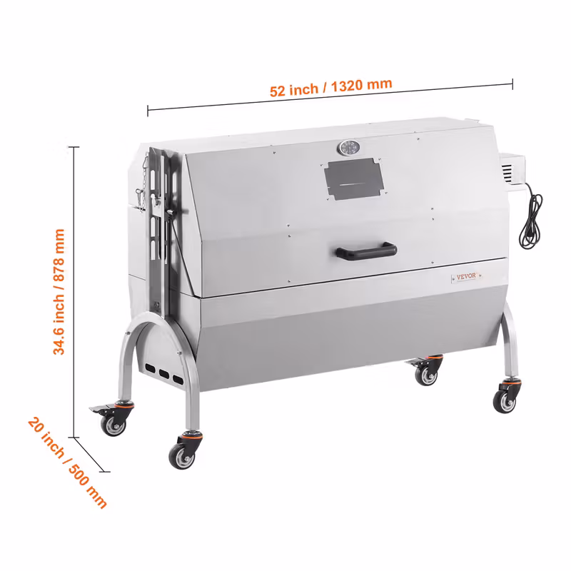   parrilla de   con  , parrilla de   para   cerdo      , 46 pulgadas 132   de capacidad, motor eléctrico de 52w parrilla de acero inoxidable con ventana de visualización y ruedas bloqueables Detalles del producto 2