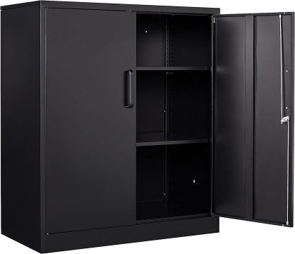 Yizosh - Gabinete de almacenamiento de metal con 2 puertas y 5 estantes ajustables, archivador de acero de 71 pulgadas, gabinetes de herramientas de bloqueo para oficina, hogar, cochera, gimnasio,