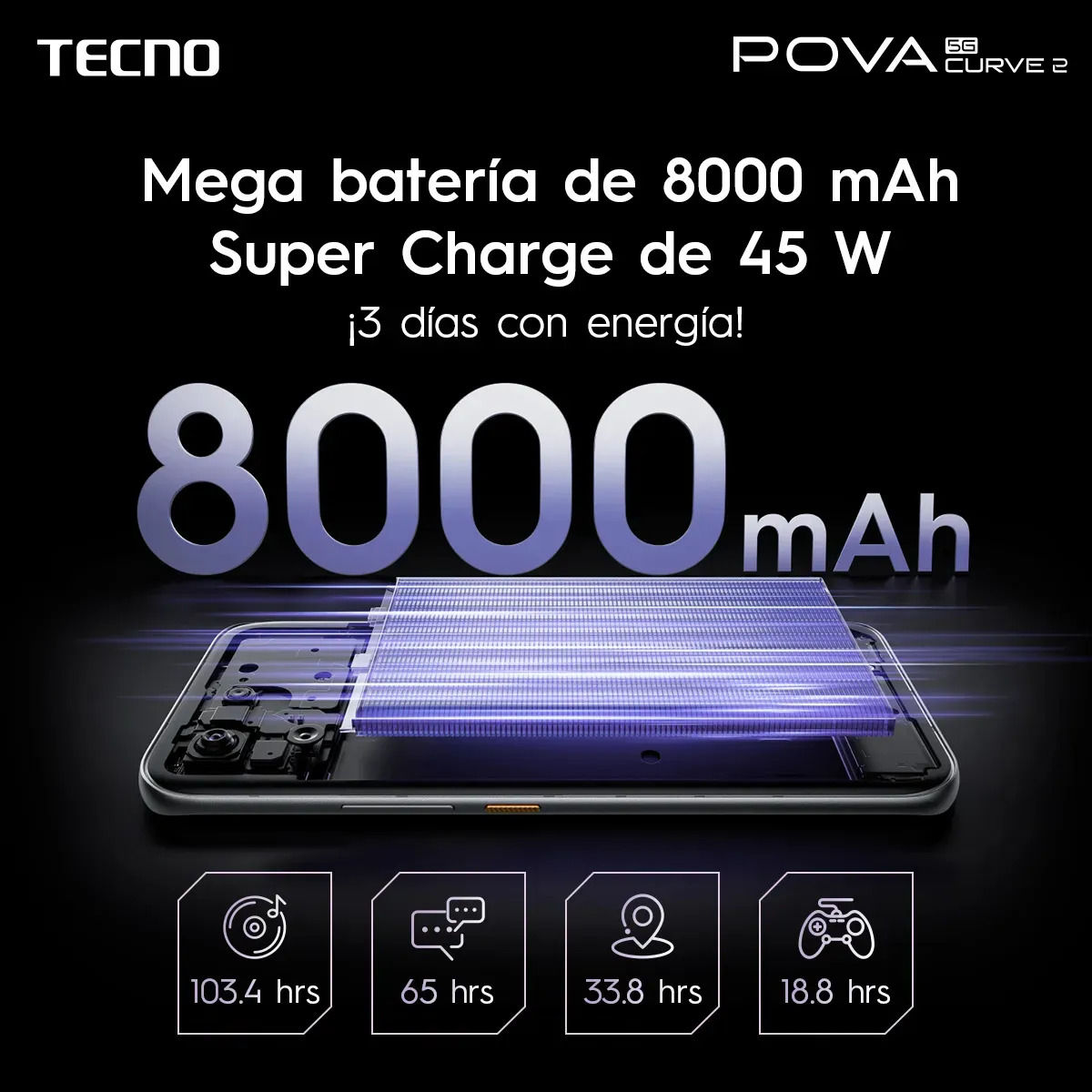 📱Celular 5G, 8GB+8GB RAM +256GB, Batería 8000mAh, Carga 45W, Pantalla Curva AMOLED 1.5K 144Hz, NFC, Cámara 50MP, Diseño Nave Espacial