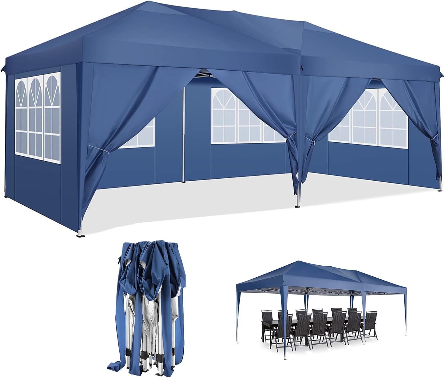 COBIZI - Toldo desplegable de 10 x 20 Pulgadas con 6 Paredes Laterales, toldo Impermeable para Eventos al Aire última intervensión, UPF 50+ cenador portátil para Fiestas, Playa, Camping, Boda,