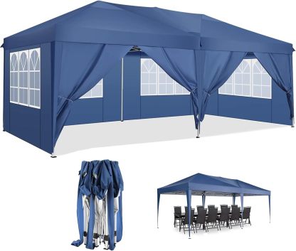 COBIZI - Toldo desplegable de 10 x 20 Pulgadas con 6 Paredes Laterales, toldo Impermeable para Eventos al Aire última intervensión, UPF 50+ cenador portátil para Fiestas, Playa, Camping, Boda,