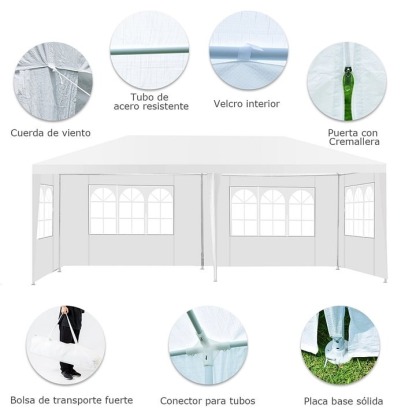Costway Carpa de Exterior Entoldado para Bodas Portátil con 4 Paredes Removibles Glorieta para Eventos Refugio Patio Blanco 6 x 3 x 2,5 m Costway Modern