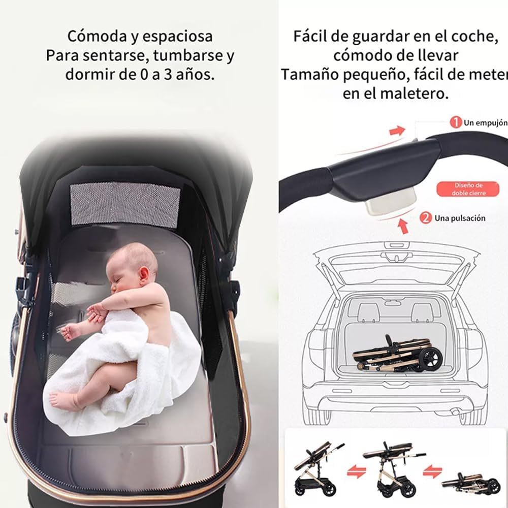 FINYQBET Carrito De Bebé Plegable Universal Para Cuatro Estaciones Sillas De Paseo para Bebés De Alta Vista para Bebés Recién Nacidos, Implementación Bidireccional Multifuncional Y Segura Caqui
