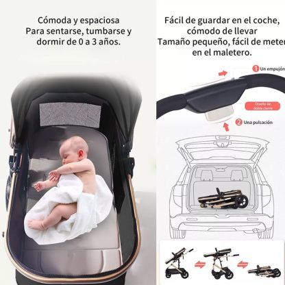 FINYQBET Carrito De Bebé Plegable Universal Para Cuatro Estaciones Sillas De Paseo para Bebés De Alta Vista para Bebés Recién Nacidos, Implementación Bidireccional Multifuncional Y Segura Caqui