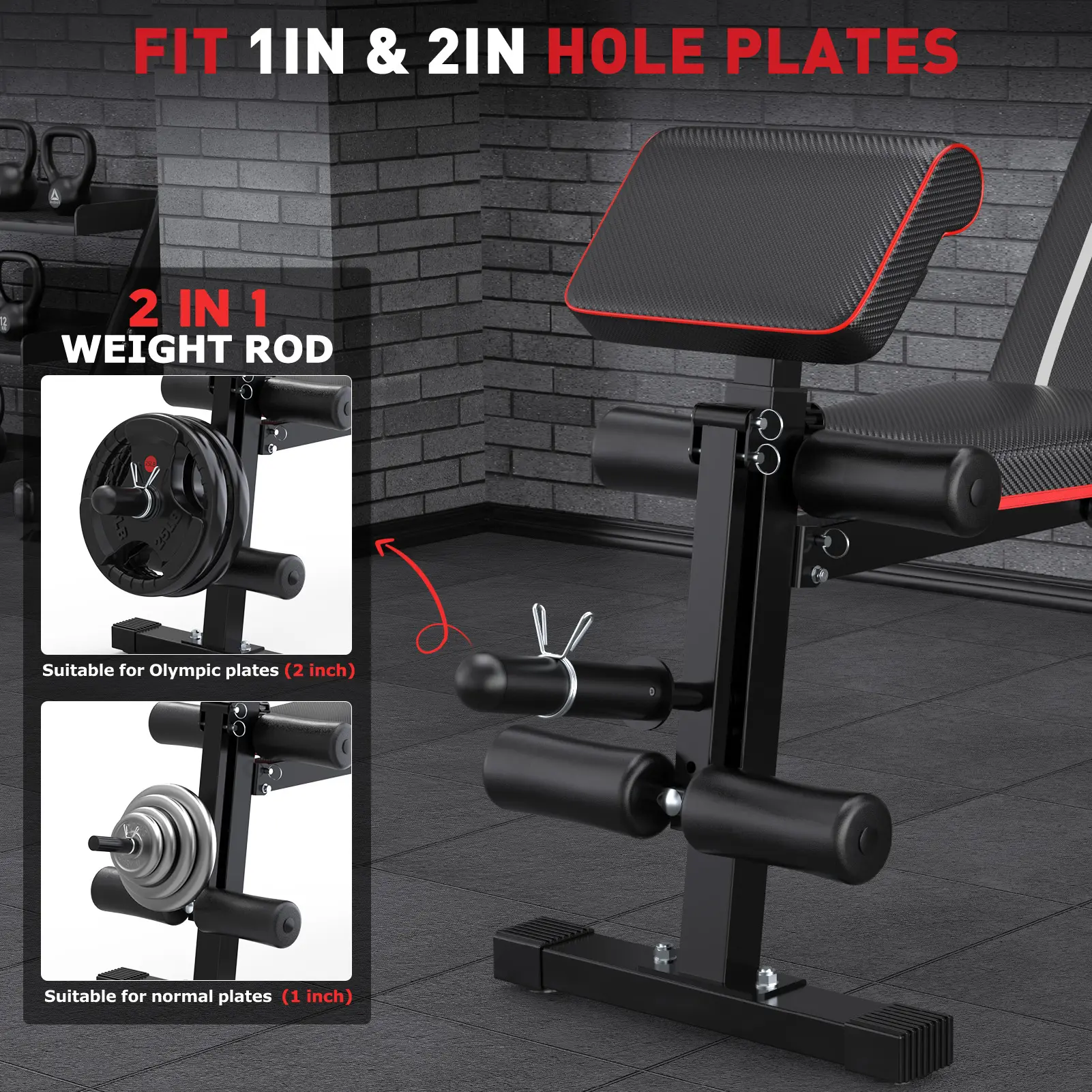 Banco de pesas plegable, capacidad de peso de 880 libras, placa de pesas no incluida, banco de entrenamiento de press de banca para gimnasio en casa, banco para hacer ejercicio, equipo de entrenamiento de abdominales inclinados y declinados, extensión de