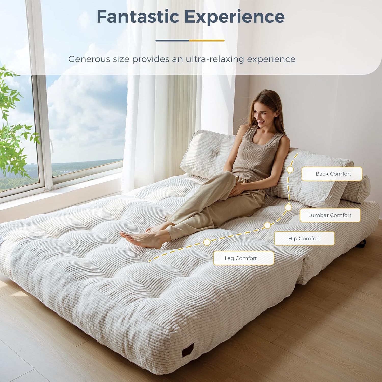 MAXYOYO Sofá Cama Plegable, Silla Convertible para Dormir con Almohada, Colchón Plegable con Soporte para la Espalda, Silla Cama Plegable Portátil Cómoda, Sofá de Piso para Sala de Estar, Recámara