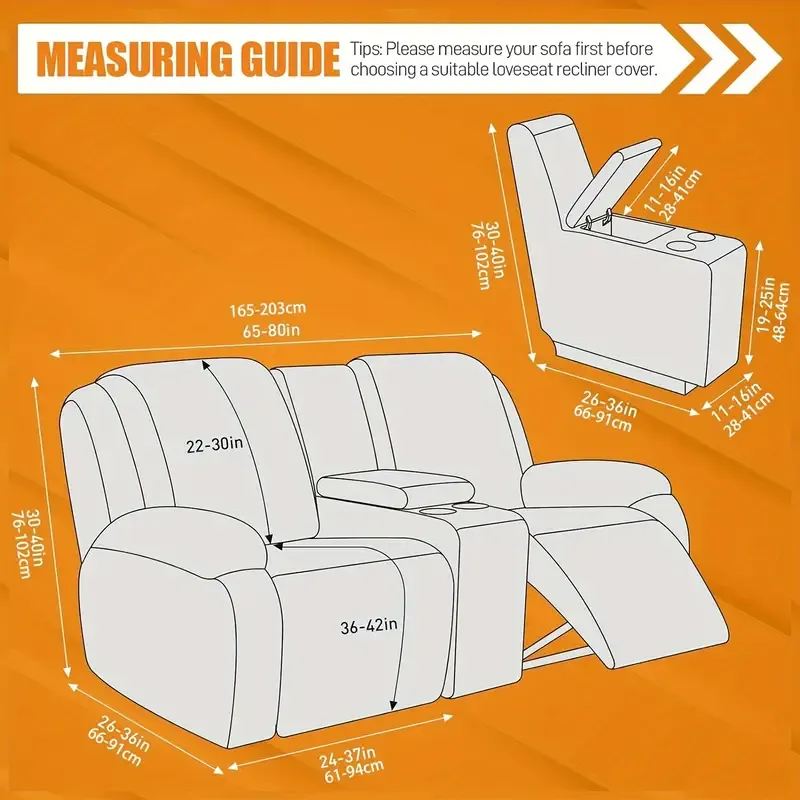 Juego clsico de fundas para silln reclinable de consola central de 8 piezas: polister elstico y spandex con cierre elstico, funda para muebles lavable a mquina de dise?o de una sola pieza para silln de masaje de teatro de 2 asientos