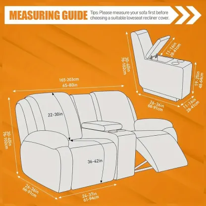 Juego clsico de fundas para silln reclinable de consola central de 8 piezas: polister elstico y spandex con cierre elstico, funda para muebles lavable a mquina de dise?o de una sola pieza para silln de masaje de teatro de 2 asientos