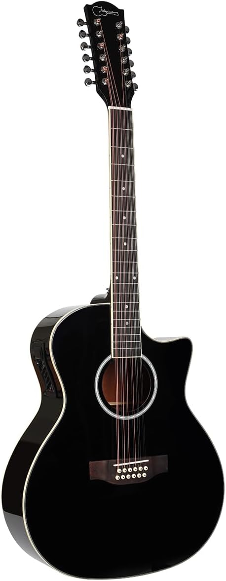 Jidyous-41 Inch,4/4,Guitarra Electroacústica 12 cuerdas,con Funda Acolchada, afinadores, Tirantes de guitarra,cuerdas, paletas, capó, adecuada para adultos jóvenes de nivel medio (Black)