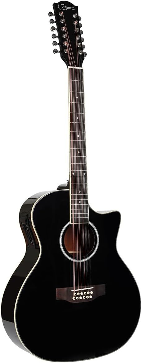 Jidyous-41 Inch,4/4,Guitarra Electroacústica 12 cuerdas,con Funda Acolchada, afinadores, Tirantes de guitarra,cuerdas, paletas, capó, adecuada para adultos jóvenes de nivel medio (Black)
