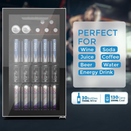 Refrigerador y Enfriador de Bebidas, Mininevera con capacidad para 48-130 latas, Enfriador compacto con pantalla digital (32~61℉), Pequeño refrigerador con 4 estantes para oficina en casa, dormitorio, garaje o sala de juegos