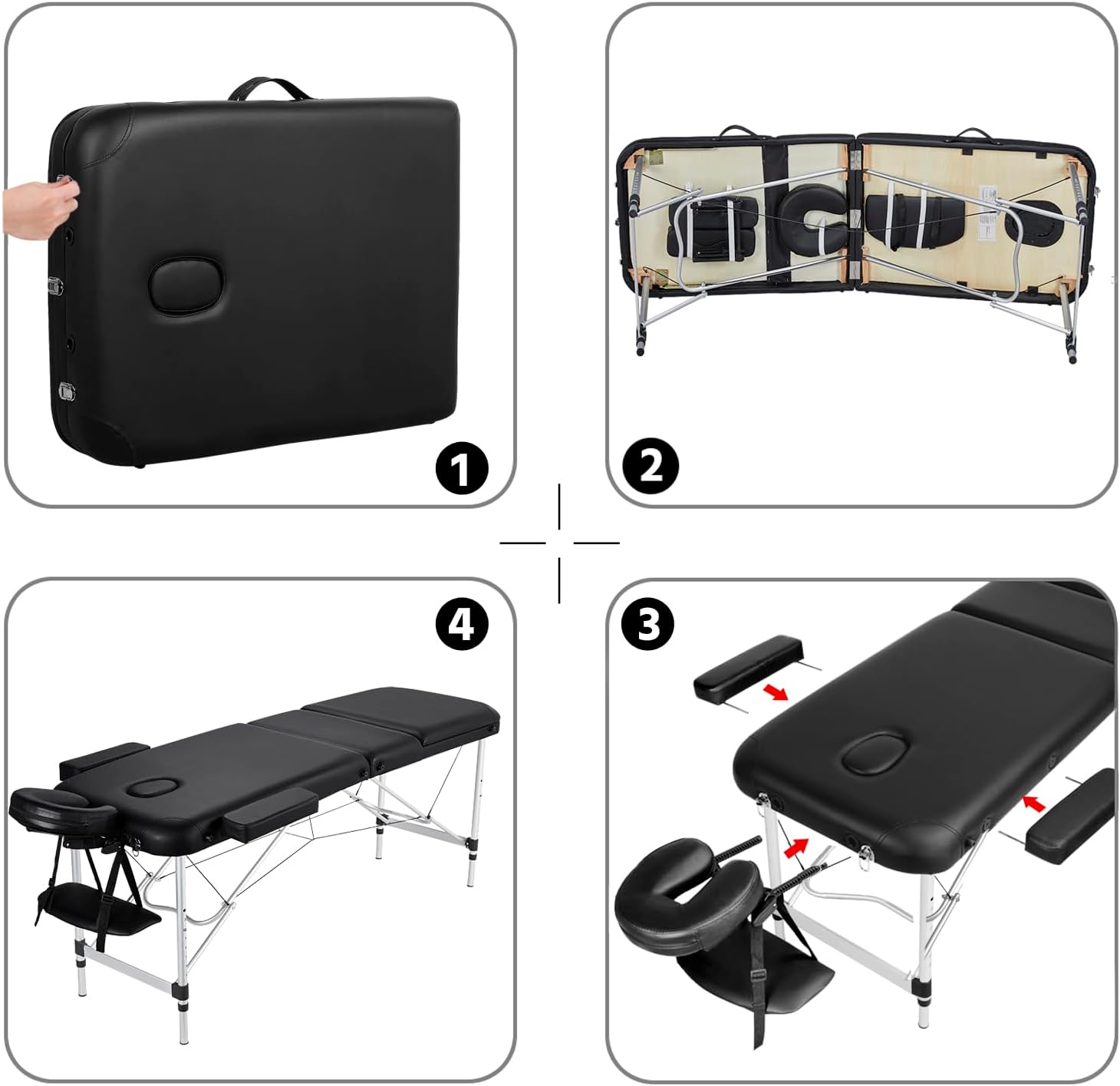 Yaheetech - Mesas de Masaje portátil para Tatuaje, Cama Ajustable de Aluminio, 3 Camas de SPA Plegables con Bolsa no Tejida, 24 Pulgadas de Ancho, Color Negro