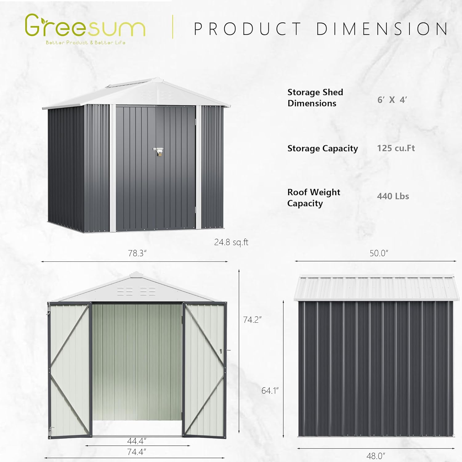 Greesum - Cobertizo de almacenamiento de metal para exteriores, 5 pies x 3 pies, herramienta de acero para cobertizo de almacenamiento con puerta y cerradura, para patio trasero, jardín, patio, césped (5 x 3 pulgadas), color café