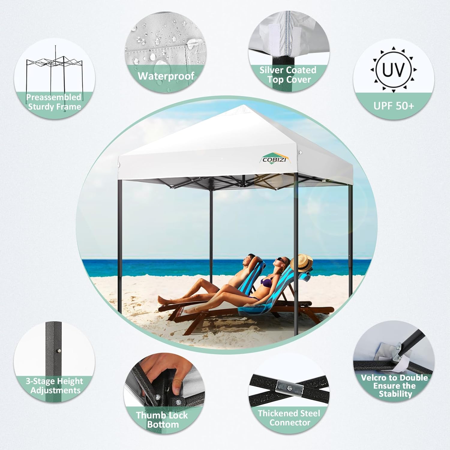 COBIZI - Toldo desplegable de 10 x 20 Pulgadas con 6 Paredes Laterales, toldo Impermeable para Eventos al Aire última intervensión, UPF 50+ cenador portátil para Fiestas, Playa, Camping, Boda,