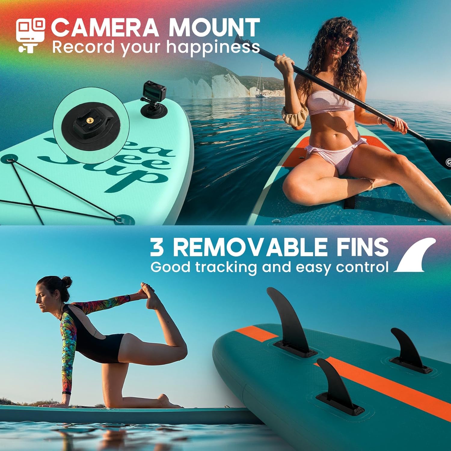 SEASEESUP Tablas de Remo inflables con Accesorios Sup, Tabla de Remo de 12 pies, Duradera, Ligera, diseño Estable de 33 Pulgadas de Ancho para Adultos con sobrepeso