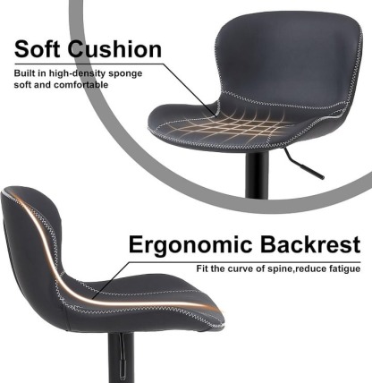 Youhauchair - Juego de 2 taburetes de bar de piel sintética con respaldo y sillas giratorias de altura ajustable, moderno taburete de cocina sin brazos, color negro
