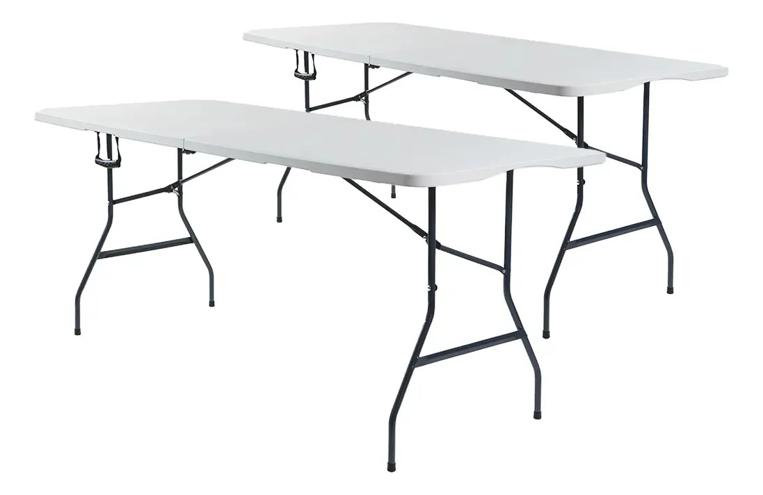 2 Mesas Plegables Blancas 180 cm Portátiles