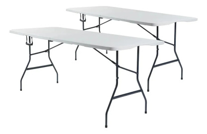 2 Mesas Plegables Blancas 180 cm Portátiles