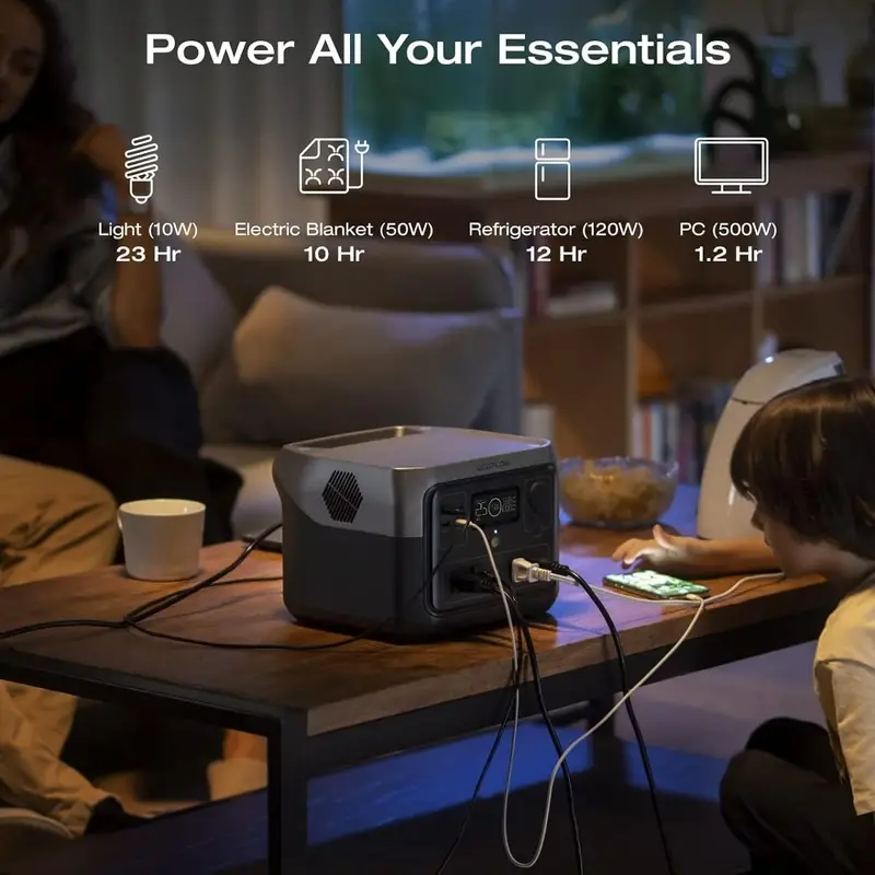 Estación de energía portátil ECOFLOW RIVER 2 Pro 700, batería LiFePO4 de 718Wh, carga rápida de 70 minutos, 4X800W (X-Boost 1600W) salidas AC