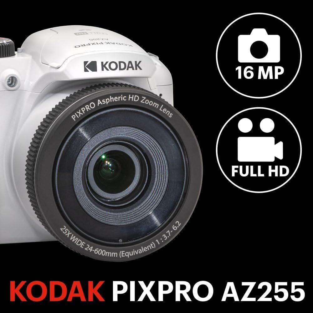 KODAK PIXPRO AZ255-RD Cámara Digital de 16 MP, Zoom óptico de 25 x 24 mm, Lente Gran Angular, estabilización óptica de Imagen, 1080P, Full HD, Video, cámara de vlogging LCD de 3 Pulgadas (Rojo)
