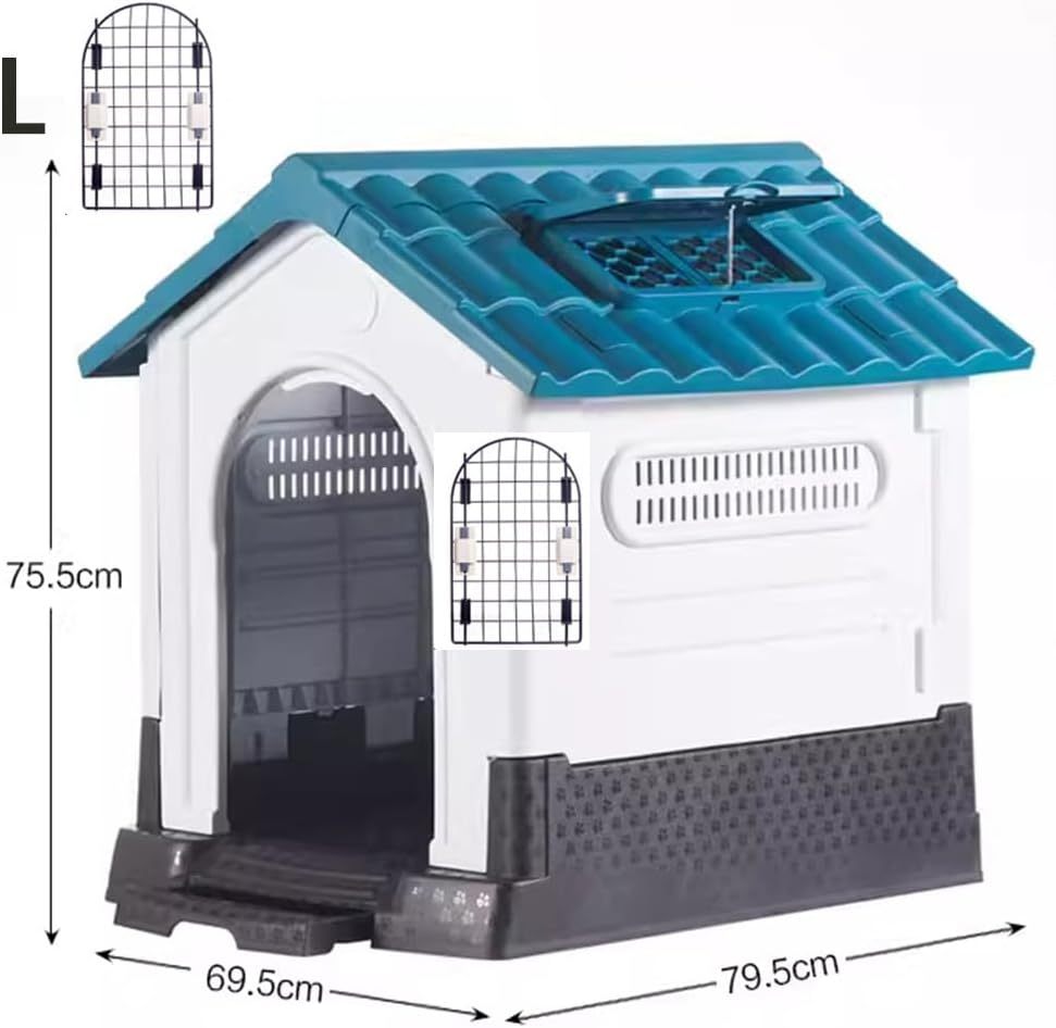 JIUSILIFE Casa Grande para Perros, Casa para Perros Tanto para Interior como para Exterior, con Techo Solar Ajustable Y Base Elevada, Fácil Montar, con Aseo, Casa Plegable Impermeable,Gray,M