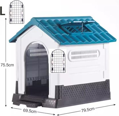 JIUSILIFE Casa Grande para Perros, Casa para Perros Tanto para Interior como para Exterior, con Techo Solar Ajustable Y Base Elevada, Fácil Montar, con Aseo, Casa Plegable Impermeable,Gray,M