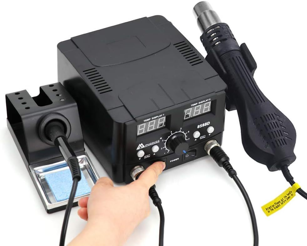 MYPOUOS - Estación de soldadura digital LED 2 en 1 de 750 W, estación de reanudación de pistola de aire caliente, soldador eléctrico para teléfono PCB IC SMD BGA juego de soldadura 110 V (8588D SET1)
