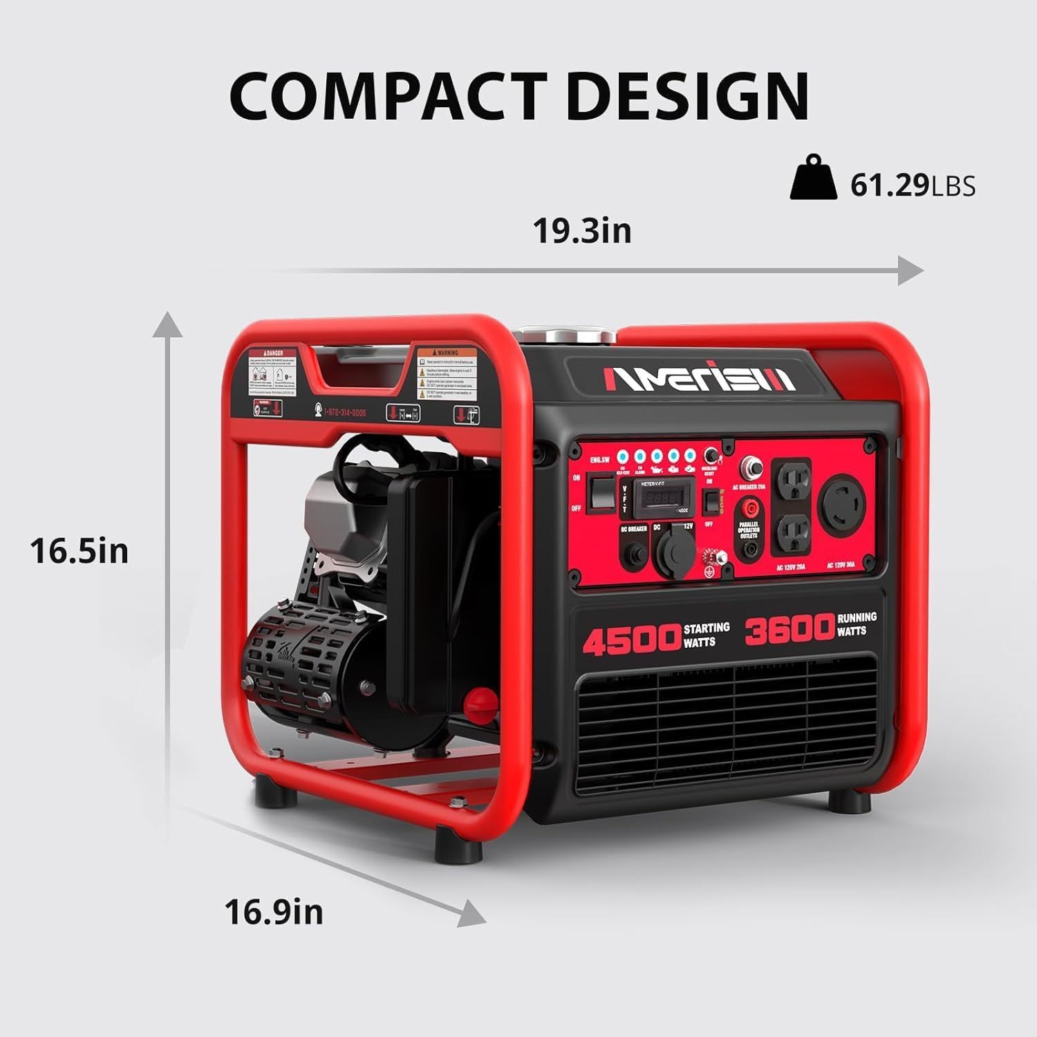 AMERISUN Generador portátil de 4500 W con tecnología inversor, generador de gas para uso doméstico, CO Protect (AL5040C)
