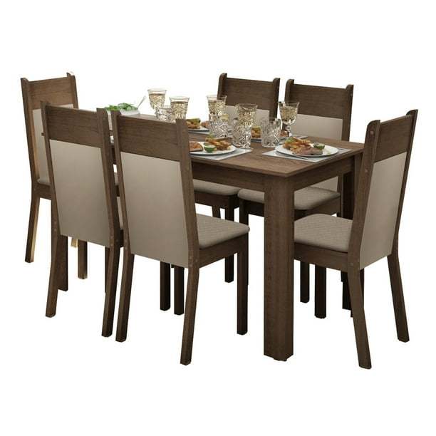 Juego de Comedor Madesa Jaíne Mesa Tablero de Madera con 6 Sillas Marrón/Crema Madesa con 6 Sillas