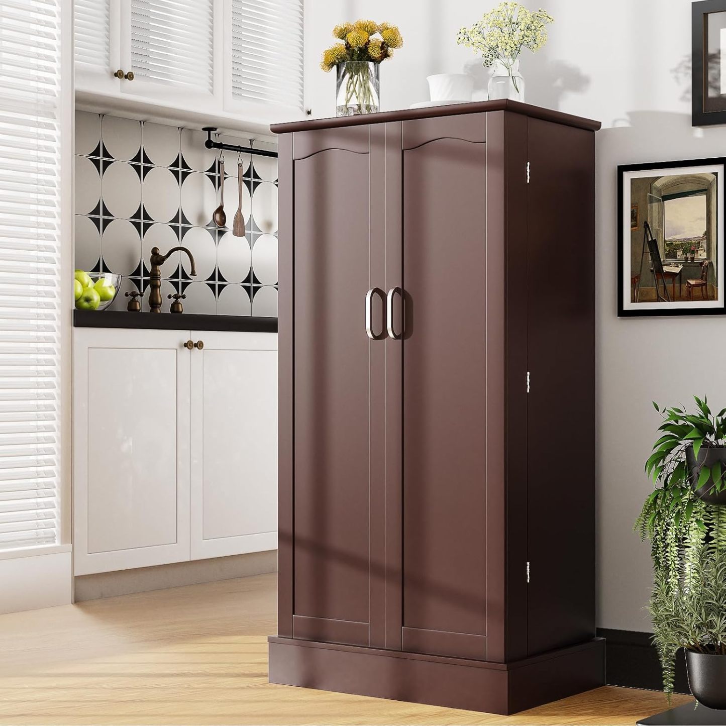kepptory - clóset de despensa de 47 pulgadas, clóset de almacenamiento de despensa de cocina con puertas y estantes ajustables, aparador no empotrado café para sala de estar y comedor, resistente y