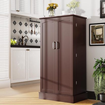 kepptory - clóset de despensa de 47 pulgadas, clóset de almacenamiento de despensa de cocina con puertas y estantes ajustables, aparador no empotrado café para sala de estar y comedor, resistente y