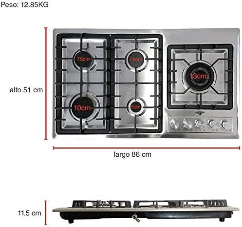 Gutstark Estufa Parrilla Acero Inoxidable A Gas 5 Quemadores Empotrable Hogar Cocina Gas Lp Gas Natural