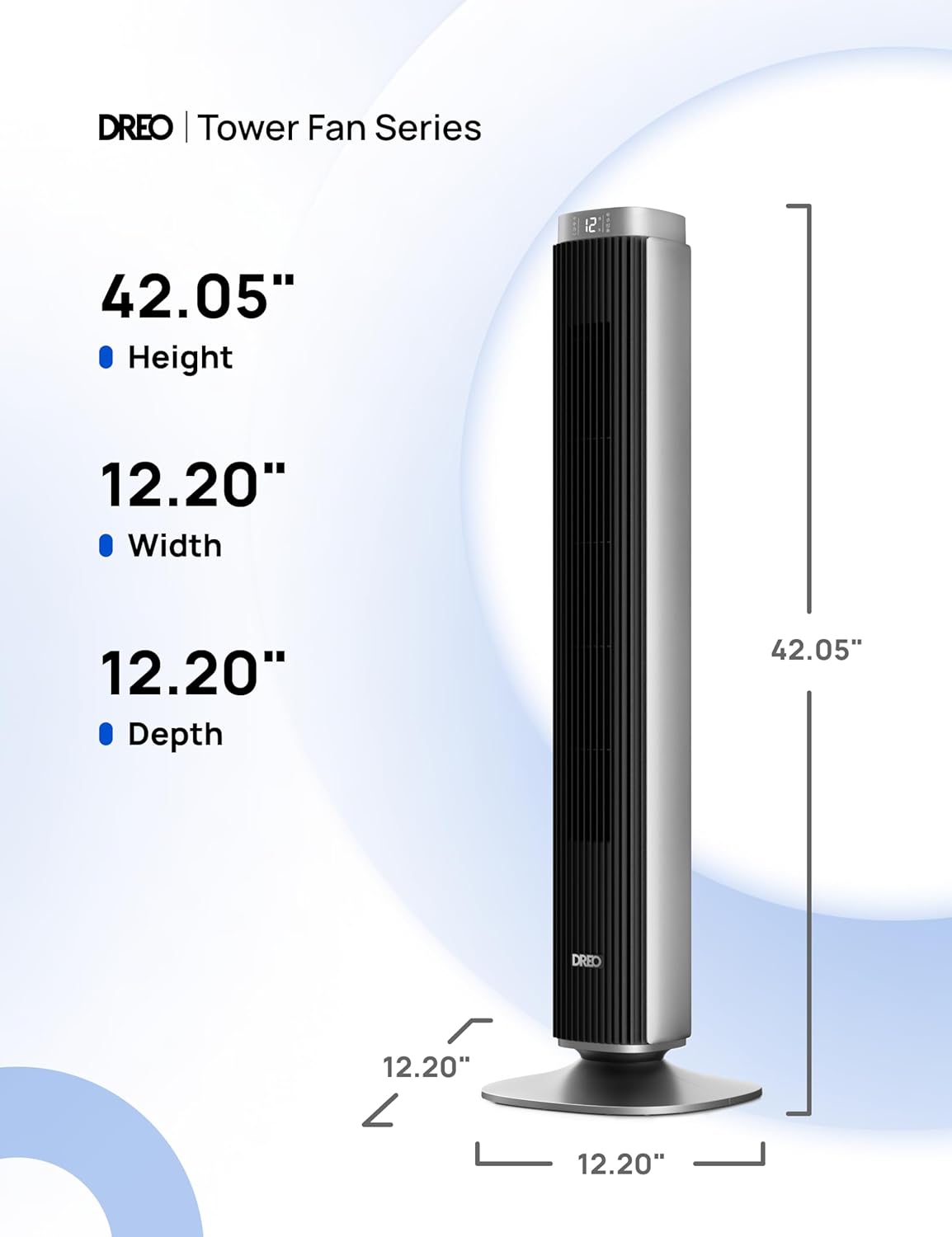 Dreo 42'' Pilot Pro Tower Fan with Remote, 25 DB Quiet DC Portable Bladeless Fan, 90° Oscillating,12H Timer, 9 Speeds,4 Modes, LED Display with Touch Control, Floor Fans for Bedroom Home Office