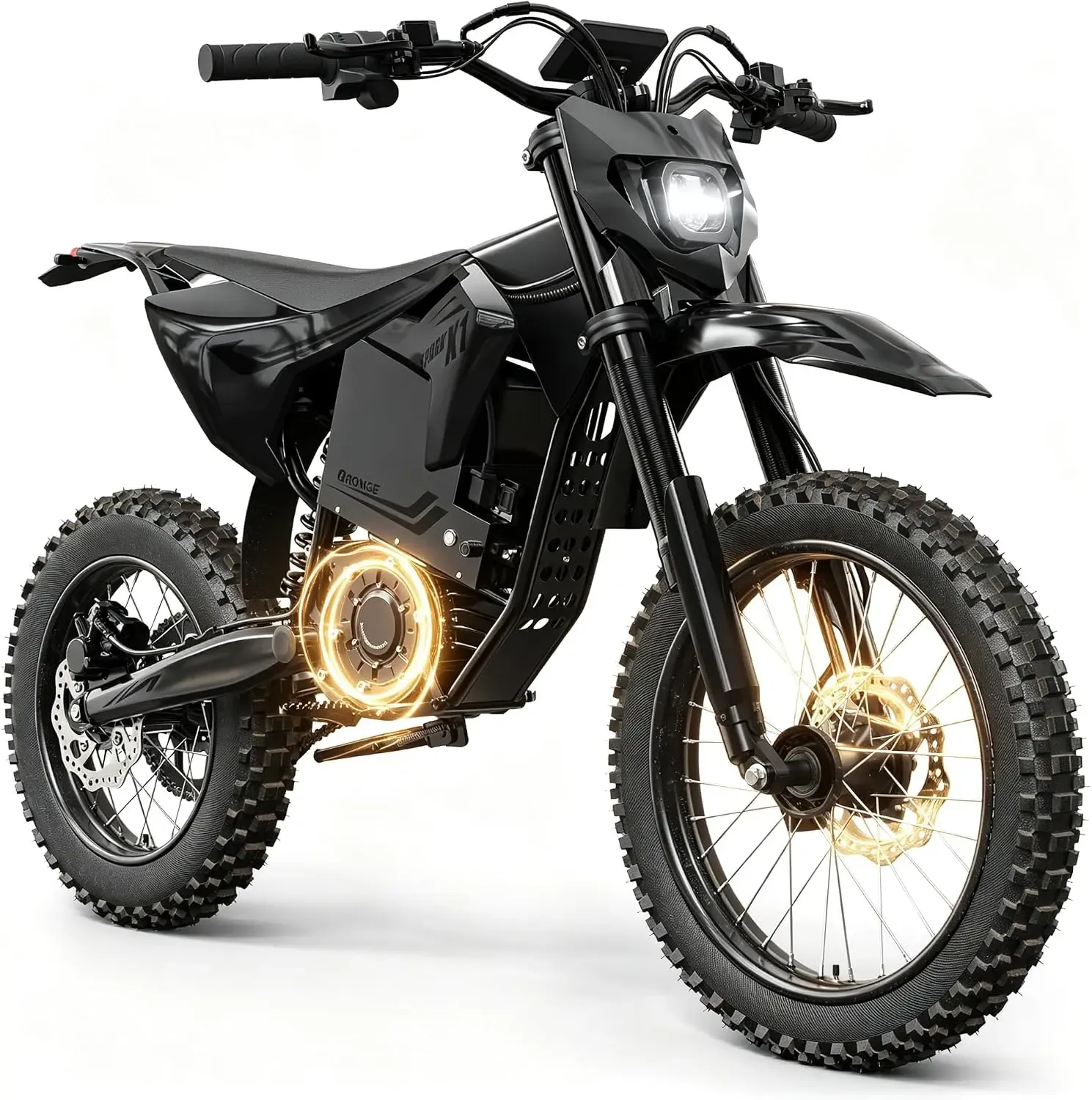 🔥QRONGE X1 Spark eBike - Unisex All-Terrain Mountain Bike with All-Terrain Tires, 4500W Mid-Drive Motor, 60V 28.8Ah Battery, 60 Mi Range, 50MPH Speed, Suspension, for Adults & Teens, Bicicleta Electrica bicicleta electrica