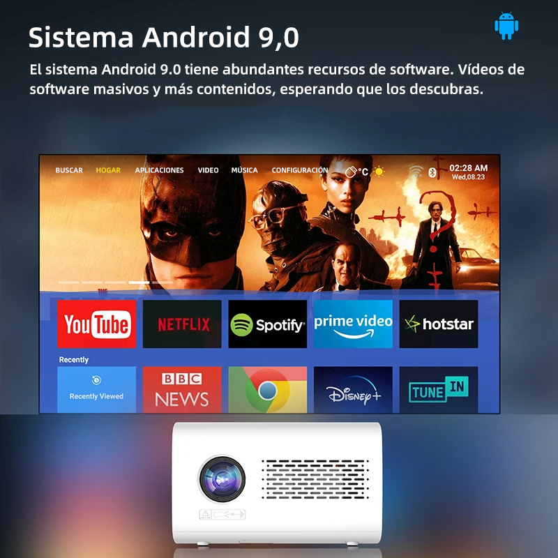 T100 Android 9 1+16G 1080P Proyector decodificación completa 4K Proyector Dual 6G Wifi6 BT5.2 180Ansi cine hogar Keystone HDMI Proyector
