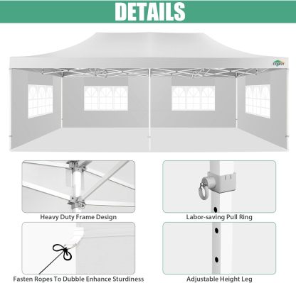COBIZI - Toldo desplegable de 10 x 20 Pulgadas con 6 Paredes Laterales, toldo Impermeable para Eventos al Aire última intervensión, UPF 50+ cenador portátil para Fiestas, Playa, Camping, Boda,