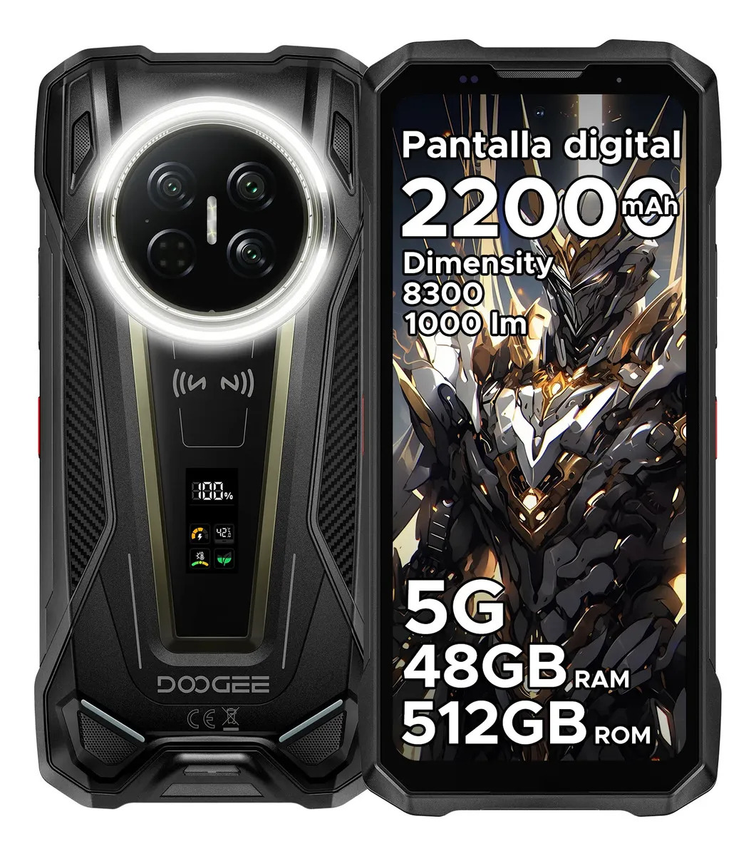 Doogee V Max 2 Celular Resistente 5G, Android 16, 48GB RAM+512GB ROM, Batería 22000mAh, Carga 120W, Pantalla 6.78" 120Hz, Luz de Camping, WiFi6E, Doble SIM