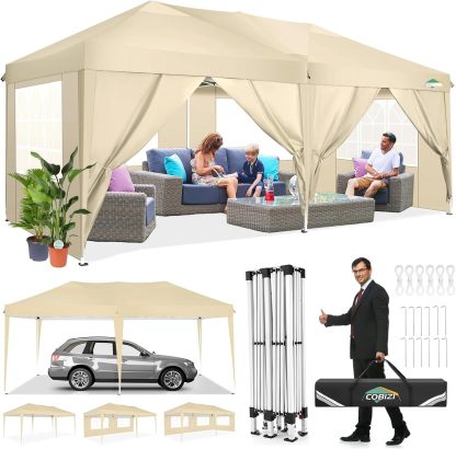 COBIZI - Toldo desplegable de 10 x 20 Pulgadas con 6 Paredes Laterales, toldo Impermeable para Eventos al Aire última intervensión, UPF 50+ cenador portátil para Fiestas, Playa, Camping, Boda,