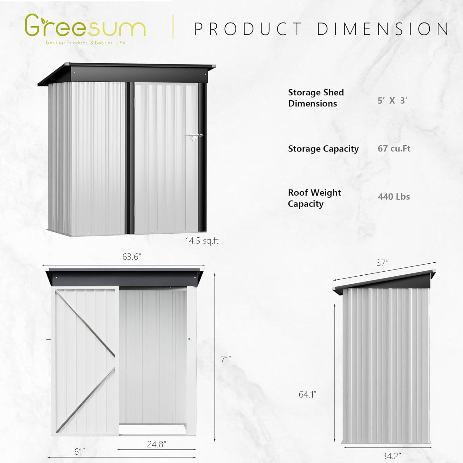 Greesum - Cobertizo de almacenamiento de metal para exteriores, 5 pies x 3 pies, herramienta de acero para cobertizo de almacenamiento con puerta y cerradura, para patio trasero, jardín, patio, césped (5 x 3 pulgadas), color café