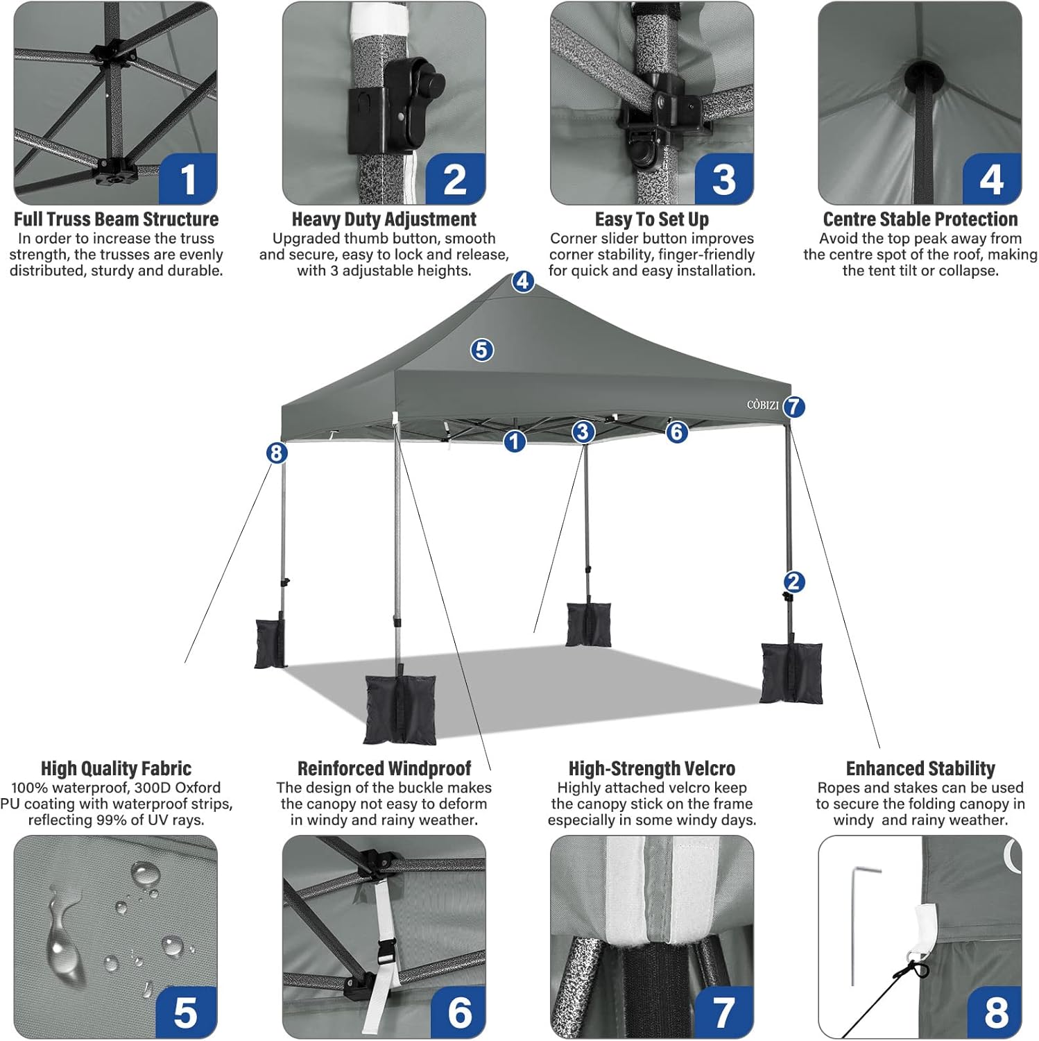 COBIZI - Toldo desplegable de 10 x 20 Pulgadas con 6 Paredes Laterales, toldo Impermeable para Eventos al Aire última intervensión, UPF 50+ cenador portátil para Fiestas, Playa, Camping, Boda,