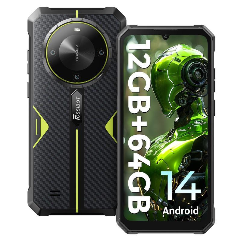 Smartphone robusto FOSSIBOT F105 desbloqueado, Android 14, batería de 10300 mAh, almacenamiento de 12+64/128 GB, pantalla FHD de 6,75", cámara de 8 MP+20 MP, IP68/IP69K, resistente al agua, 4G, doble SIM, OTG (no compatible con AT&T, Cricket, Verizon, Spr