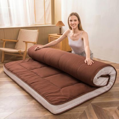 MAXYOYO - Puf plegable para sofá, cama, colchón de piso para adultos, extra grueso, 6 pliegues, sofá para recámara, sala de estar, beige, 135 x 240 cm