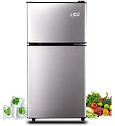 KRIB BLING Refrigerador de 3.5 pies cúbicos con congelador de 2 puertas de ahorro de energía Refrigerador compacto...